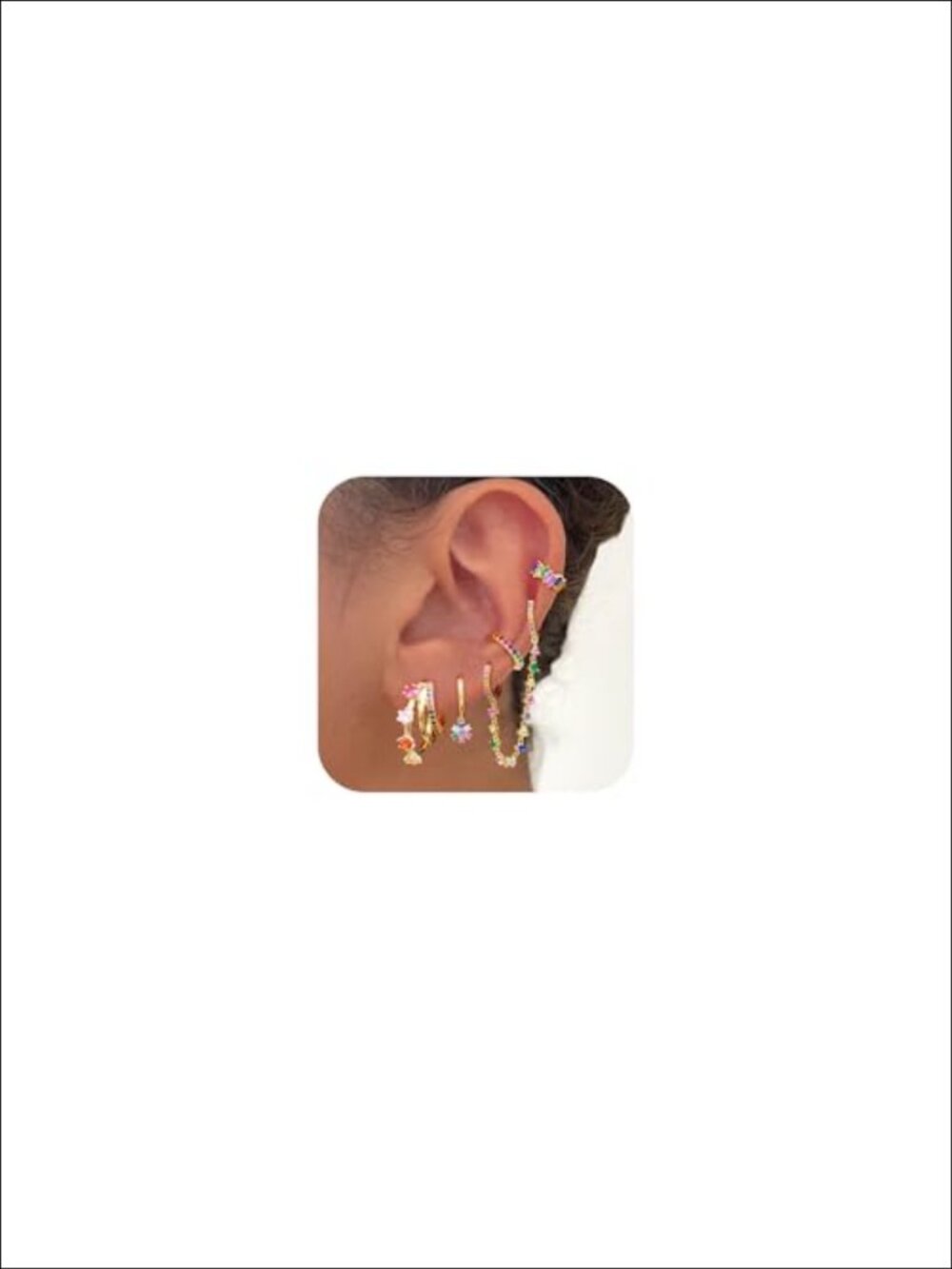 14K Gold Plated Earring Stack Set 5 Pairs Hoop Stud Dangle Cuff Hypoallergenic